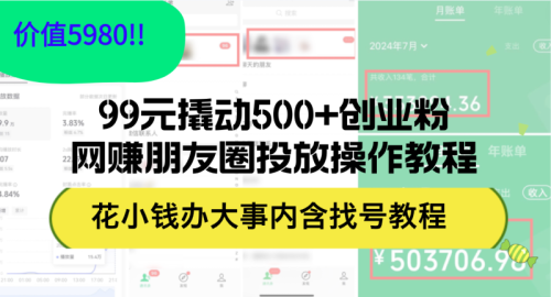 （12431期）99元撬动500+创业粉，网赚朋友圈投放操作教程价值5980！花小钱办大事内…-副业城