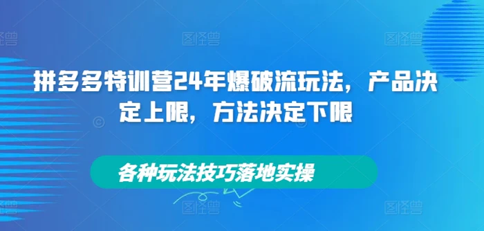 拼多多特训营24年爆破流玩法，产品决定上限，方法决定下限，各种玩法技巧落地实操-副业城