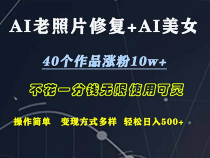 （12489期）AI老照片修复+AI美女玩发  40个作品涨粉10w+  不花一分钱使用可灵  操作简单-副业城