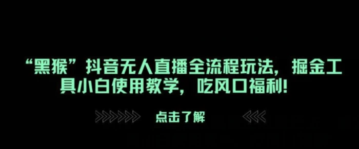 “黑猴”抖音无人直播全流程玩法，掘金工具小白使用教学，吃风口福利!-副业城