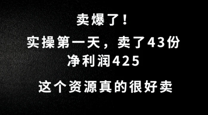 这个资源，需求很大，实操第一天卖了43份，净利润425【揭秘】-副业城