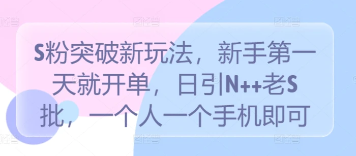 S粉突破新玩法，新手第一天就开单，日引N++老S批，一个人一个手机即可【揭秘】-副业城