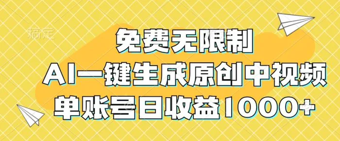 免费无限制，AI一键生成原创中视频，单账号日收益1000+-副业城