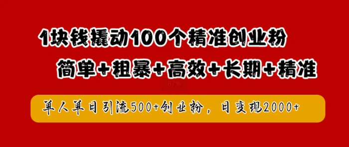 1块钱撬动100个精准创业粉，简单粗暴高效长期精准，单人单日引流500+创业粉，日变现2k【揭秘】-副业城