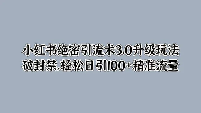 小红书绝密引流术3.0升级玩法，破封禁，轻松日引100+精准流量-副业城