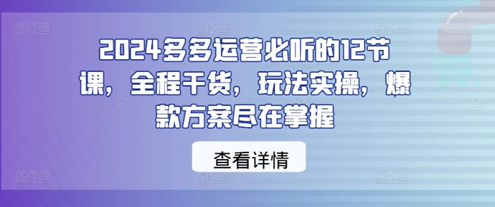 2024多多运营必听的12节课，全程干货，玩法实操，爆款方案尽在掌握-副业城