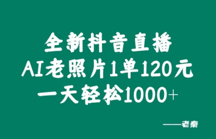 全新抖音直播AI老照片玩法，1单120元，一天轻松1k-副业城