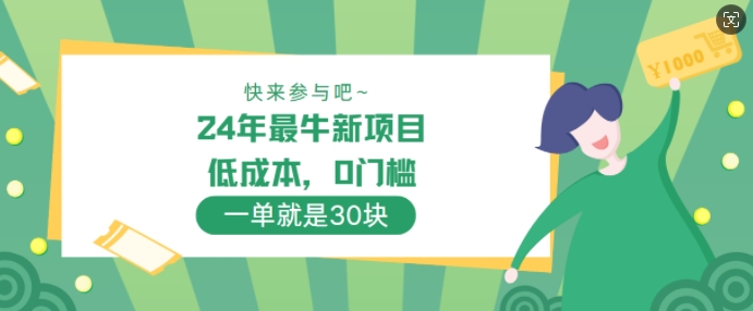 24年最牛新项目，低成本，0门槛 ，一单就是30块，轻松月入1w-副业城