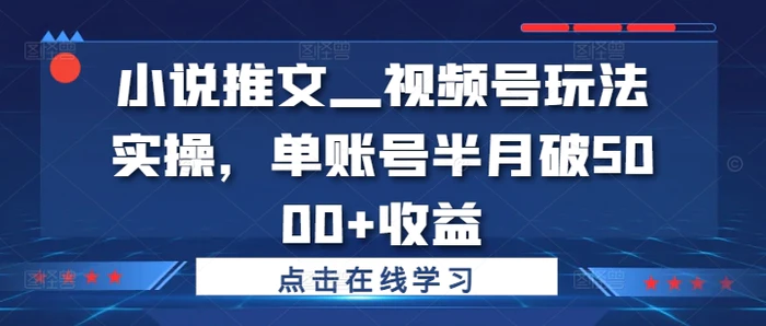 小说推文—视频号玩法实操，单账号半月破5000+收益-副业城