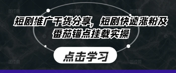 短剧推广干货分享，短剧快速涨粉及番茄锚点挂载实操-副业城