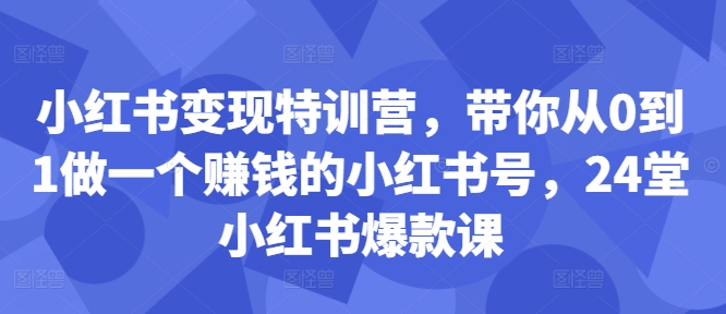 小红书变现特训营，带你从0到1做一个赚钱的小红书号，24堂小红书爆款课-副业城