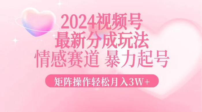 （12922期）2024最新视频号分成玩法，情感赛道，暴力起号，矩阵操作轻松月入3W+-副业城