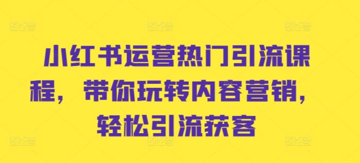 小红书运营热门引流课程，带你玩转内容营销，轻松引流获客-副业城