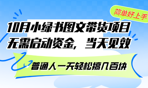 （13005期）10月份小绿书图文带货项目 无需启动资金 当天见效 普通人一天轻松搞几百块-副业城