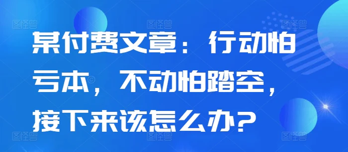 某付费文章：行动怕亏本，不动怕踏空，接下来该怎么办?-副业城