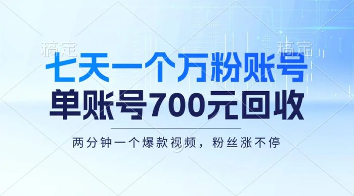 （13062期）七天一个万粉账号，新手小白秒上手，单账号回收700元，轻松月入三万＋-副业城