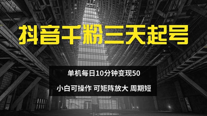 （13106期）抖音千粉计划三天起号 单机每日10分钟变现50 小白就可操作 可矩阵放大-副业城