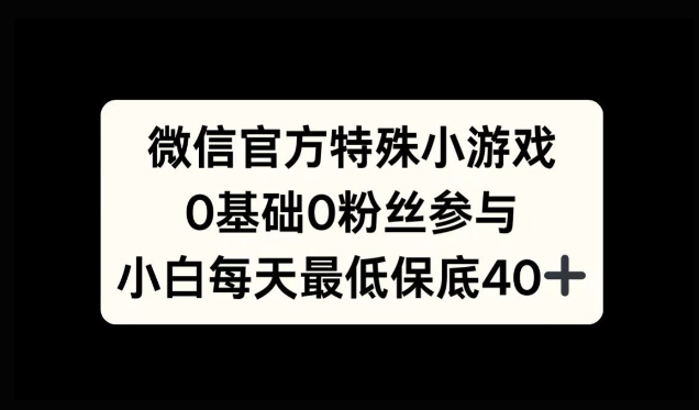 微信官方特定小游戏，0基础0粉丝，小白上手每天最少保底40+-副业城