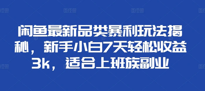 闲鱼最新品类暴利玩法揭秘，新手小白7天轻松收益3k，适合上班族副业-副业城