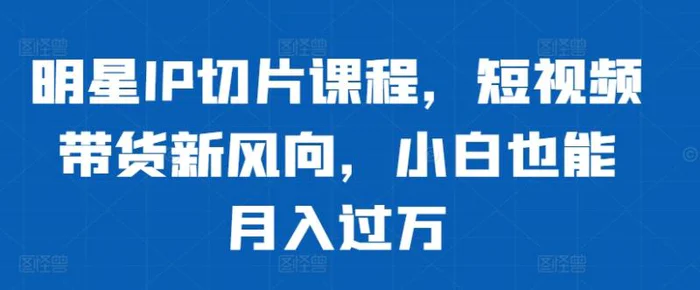 明星IP切片课程，短视频带货新风向，小白也能月入过万-副业城