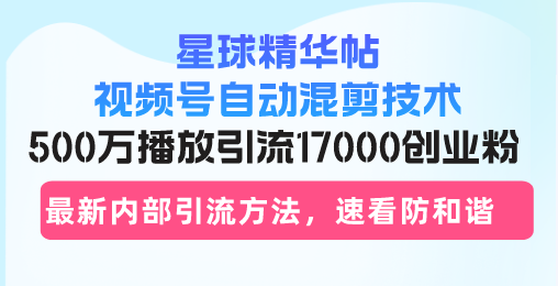 （13168期）星球精华帖视频号自动混剪技术，500万播放引流17000创业粉，最新内部引流方法，速看防和谐-副业城