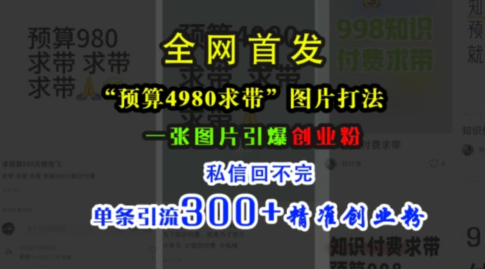 小红书“预算4980带我飞”图片打法，一张图片引爆创业粉，私信回不完，单条引流300+精准创业粉-副业城