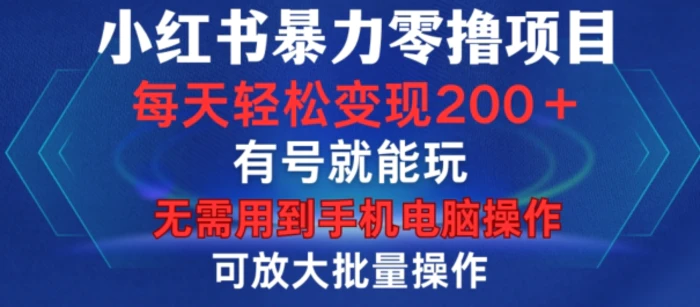 小红书暴力零撸项目，有号就能玩，单号每天变现1到15元，可放大批量操作，无需手机电脑操作【揭秘】-副业城