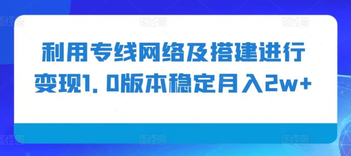 利用专线网络及搭建进行变现1.0版本稳定月入2w+【揭秘】-副业城