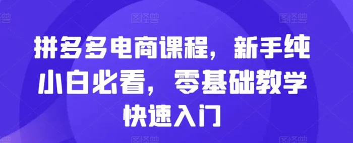 拼多多电商课程，新手纯小白必看，零基础教学快速入门-副业城