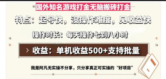 （13307期）国外知名游戏打金无脑搬砖单机收益500，每天操作七到八个小时-副业城