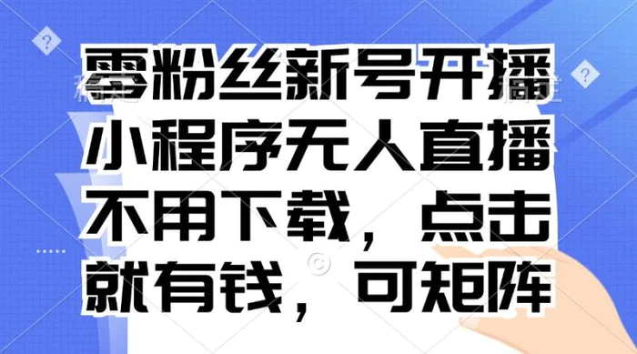（13302期）零粉丝新号开播 小程序无人直播，不用下载点击就有钱可矩阵-副业城