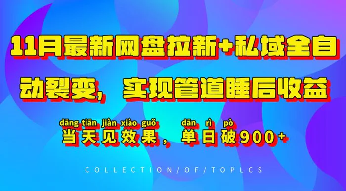 11月最新网盘拉新+私域全自动裂变，实现管道睡后收益，当天见效果，单日破900+-副业城