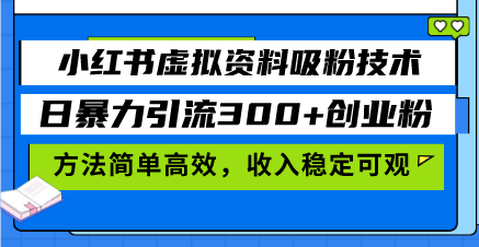 （13345期）小红书虚拟资料吸粉技术，日暴力引流300+创业粉，方法简单高效，收入稳…-副业城