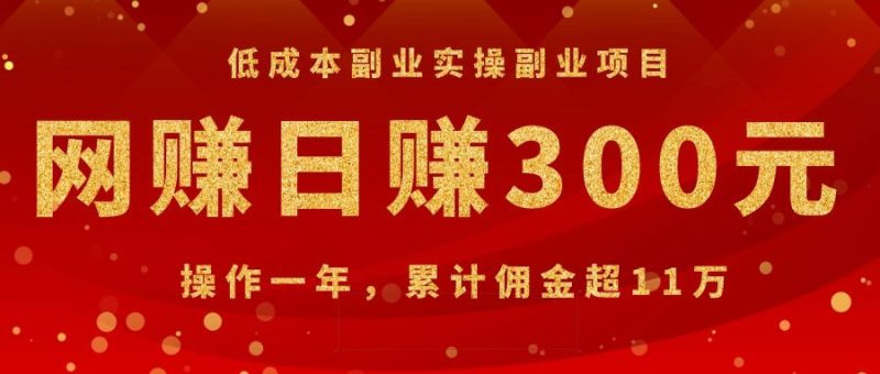 （1082期）低成本副业实操副业项目：网赚日赚300元，操作一年，累计佣金超11万-副业网