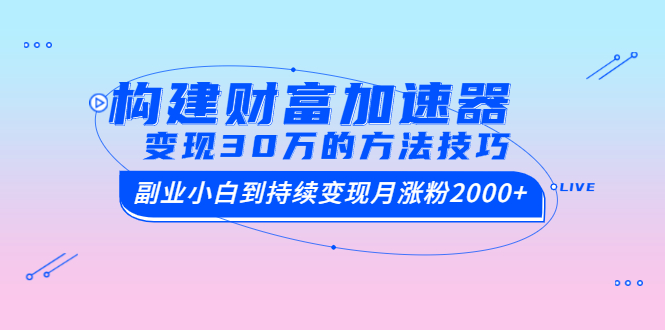 （1461期）构建财富加速器，副业小白到持续变现月涨粉2000+，变现30万的方法技巧-副业网
