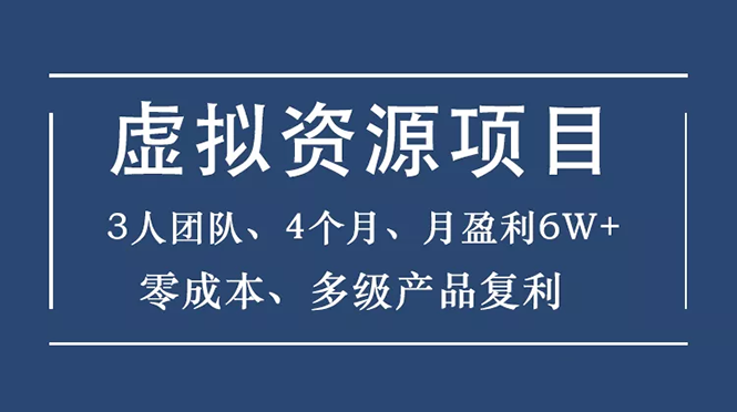 （1588期）虚拟资源项目-新手、3个团队 4个月 月盈利6W+零成本、多级产品复利-副业网