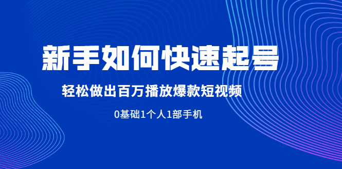 （1998期）新手如何快速起号,轻松做出百万播放爆款短视频，0基础1个人1部手机-副业网