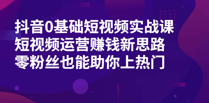 （1985期）抖音0基础短视频实战课，短视频运营赚钱新思路，零粉丝也能助你上热门-副业网