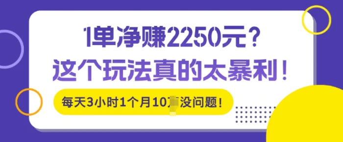 1单净入2250?这个玩法真的太暴利，每天3小时1个月10个没问题!-副业城