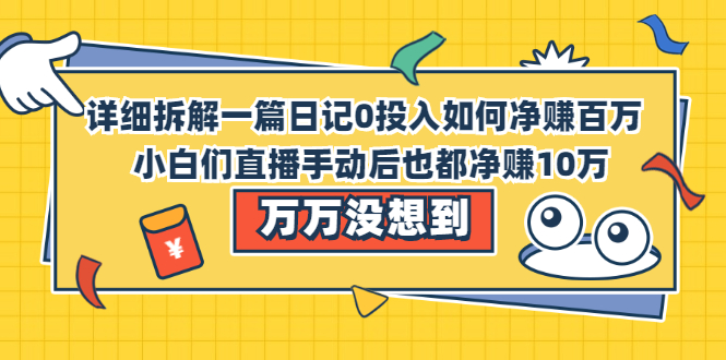 （2063期）详细拆解一篇日记0投入如何净赚百万，小白们直接复制后也都净赚10万-副业网