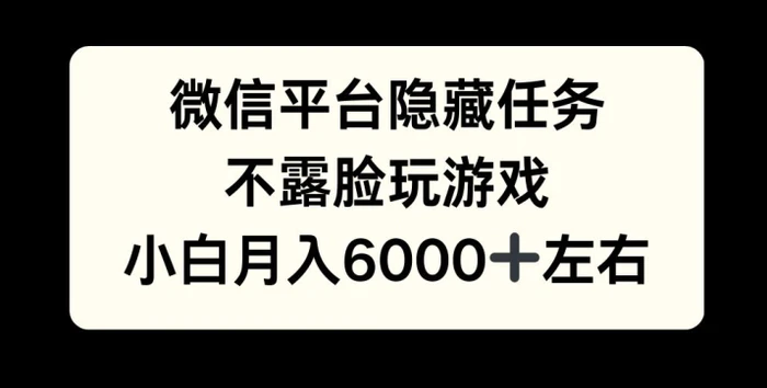 微信平台隐藏任务，不露脸玩游戏，月入6000+-副业城