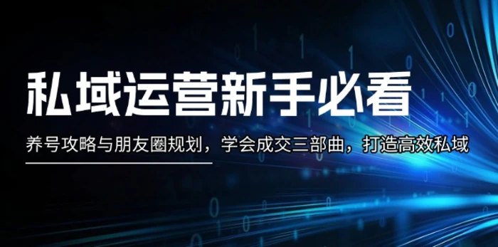 （13416期）私域运营新手必看：养号攻略与朋友圈规划，学会成交三部曲，打造高效私域-副业城