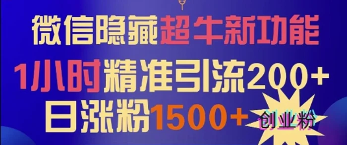 微信隐藏超牛新功能，1小时精准引流200+创业粉，日涨粉1500+-副业城