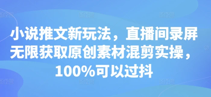 小说推文新玩法，直播间录屏无限获取原创素材混剪实操，100%可以过抖-副业城