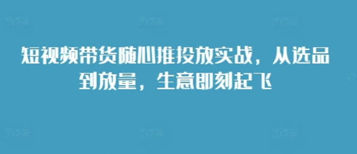 短视频带货随心推投放实战，从选品到放量，生意即刻起飞-副业城