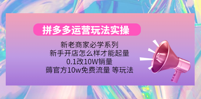 （4160期）拼多多运营玩法实操，0.1改10W销量，薅官方10w免费流量 等玩法！-副业网