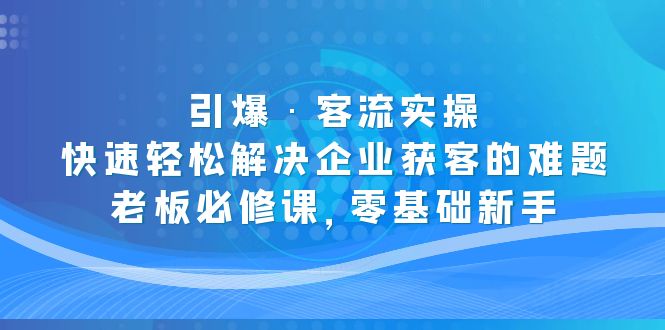 (5205期)引爆·客流实操:快速轻松解决企业获客的难题,老板必修课,零基础新手-副业网