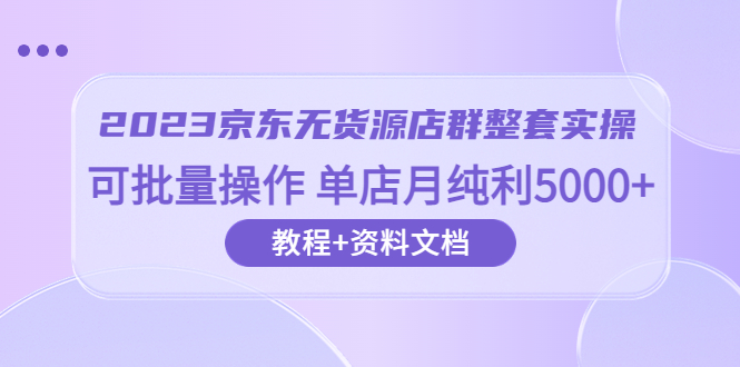 （6223期）2023京东-无货源店群整套实操 可批量操作 单店月纯利5000+63节课+资料文档-副业网
