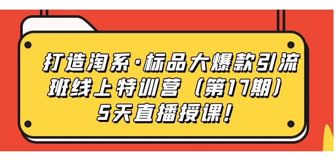 （7226期）打造淘系·标品大爆款引流班线上特训营（第17期）5天直播授课！-副业网