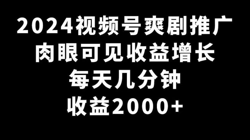 （9028期）2024视频号爽剧推广，肉眼可见的收益增长，每天几分钟收益2000+-副业网